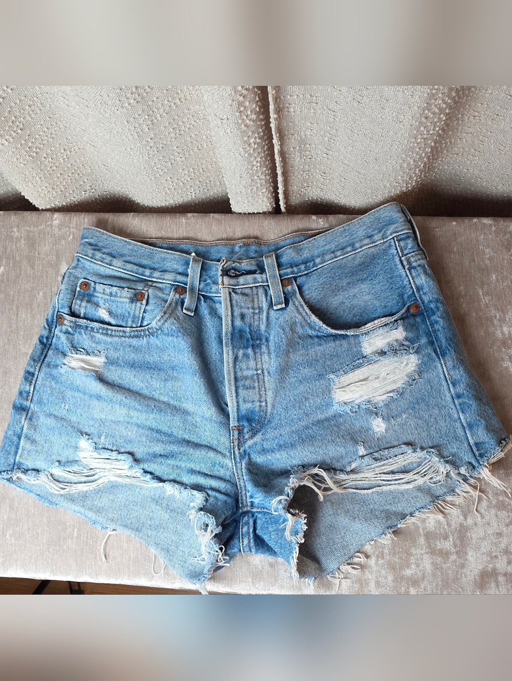 Levi's 501 Light Blue Distressed Jean Shorts